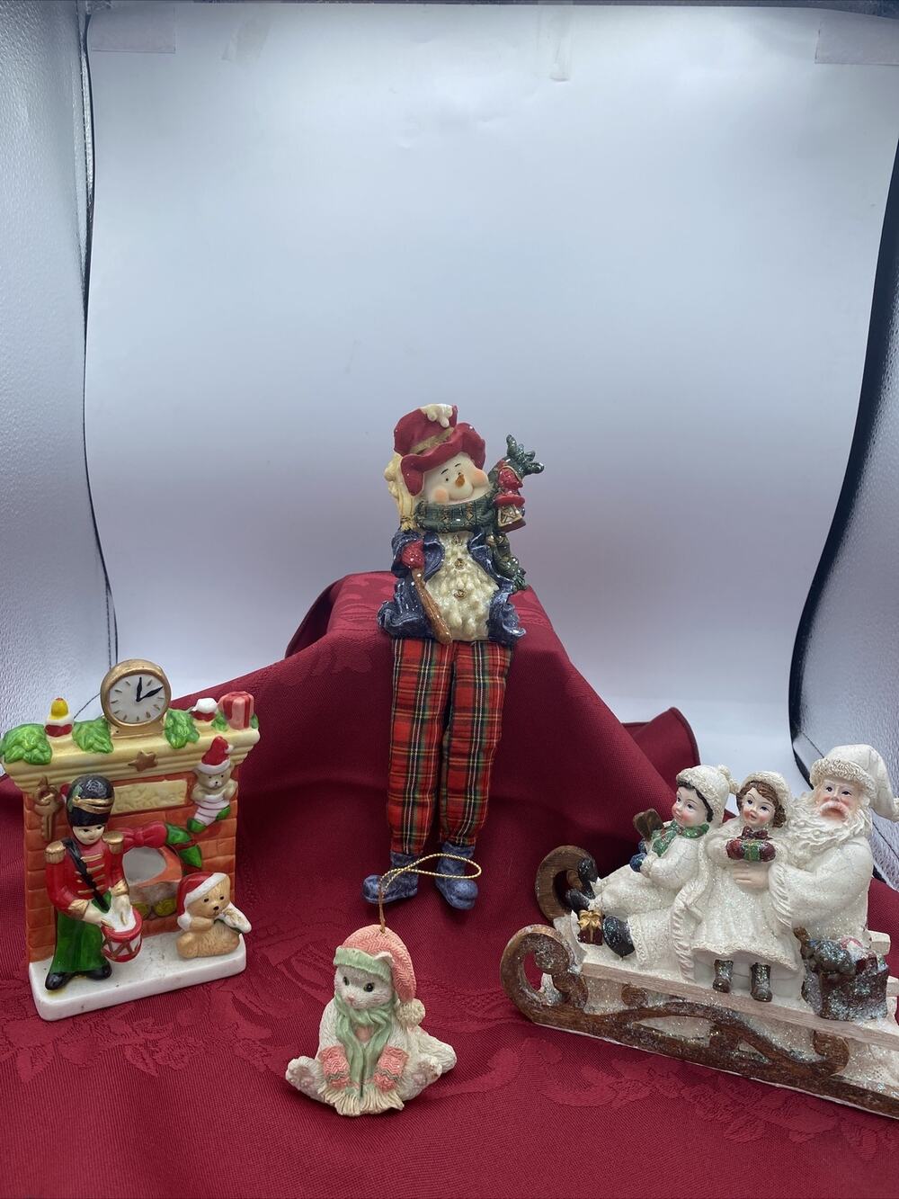 Lot Of 4-CHRISTMAS Items Santa Claus/Sleigh, Snowman, Mouse Ornament & Candle Ho